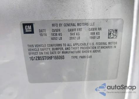 2017 Chevrolet Malibu Ls z USA, uszkodzony, nr VIN 1G1ZB5ST6HF166093